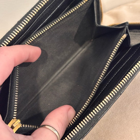 Saint Laurent YSL Chevron Quilted Black Grain de Poudre Leather Long Zip Wallet - Picture 9 of 14